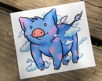 Cute Little Pig "Keep Your Head in the Clouds" Piggy Vinyl Sticker Die Cut Art Decal Indoor/Outdoor Sukoshi Buta Mini Pig