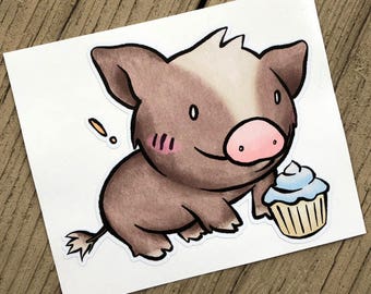 Vinyl Decal Cute Little Pig "Cupcake" Piggy Die Cut Art Indoor/Outdoor Chotto Sukoshi Buta Mini Pig Pigxel Art