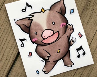 Vinyl Decal Cute Little Pig "Dancing" Piggy Die Cut Art Indoor/Outdoor Chotto Sukoshi Buta Mini Pig Pigxel Art