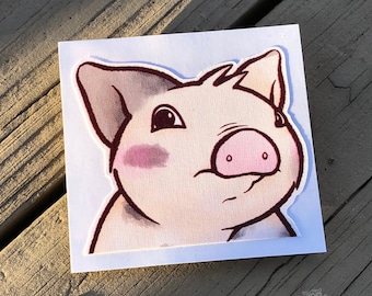 Linen Fabric/Wallpaper Decal Cute Little Pig "Dramatic Piglet" Piggy Die Cut Art Indoor Sukoshi Buta Mini Pig Pigxel Art