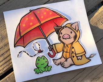Vinyl Decal Cute Little Pig "Umbrella (2018 Version)" Piggy Die Cut Art Indoor/Outdoor Chotto Sukoshi Buta Mini Pig Pigxel Art