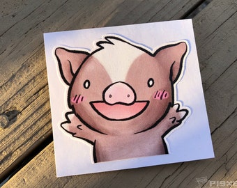 Linen Fabric/Wallpaper Decal Cute Little Pig "Surprise!" Piggy Die Cut Art Indoor Chotto Sukoshi Buta Mini Pig Pigxel Art