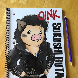 Cuaderno 70 Hoja de la universidad gobernada con Microperf lindo cerdito cerdito portátil OINK Sukoshi Buta