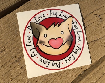Vinyl Decal Cute Little Pig "Pig Love" Piggy Die Cut Art Indoor/Outdoor Sukoshi Buta Mini Pig Pigxel Art