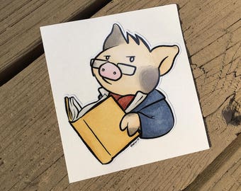 Vinyl Decal Cute Little Pig "Bookworm" Piggy Die Cut Art Indoor/Outdoor Sukoshi Buta Mini Pig Pigxel Art