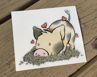 Vinyl Decal Cute Little Pig "Cheerio, Love" Piggy Die Cut Art Indoor/Outdoor Sukoshi Buta Mini Pig Pigxel Art