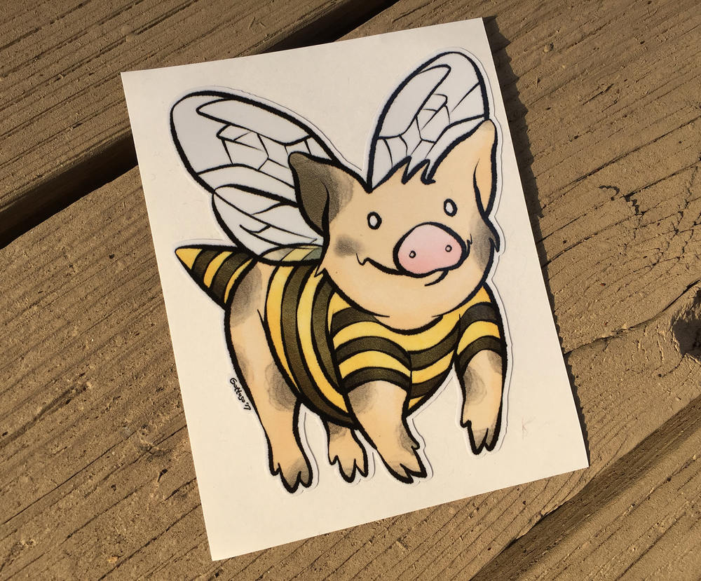 Vinilo Calcomanía Lindo Cerdito Cuando Los Cerdos Vuelan La Mina De Abejas Piggy Die Cut Arte