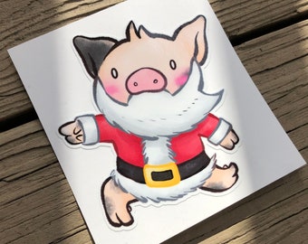 Cute Little Pig "Leaping Santa" Piggy Vinyl Sticker Die Cut Art Decal Indoor/Outdoor Sukoshi Buta Mini Pig