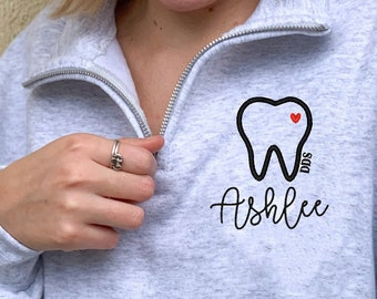 Dentist Quarter Zip Sweatshirt, Dental Assistant Sweater, Personalized Tooth Healthcare Pullover, Dental Hygienist Student Graduation Gift,