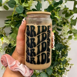 Bride Iced Coffee Cup, Retro Coffee Mug, Beercan Tumbler, Bride Glass Can, Iced Coffee Glass Tumbler, Gift for Bride, Engagement Gift, image 2
