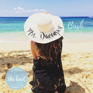 Honeymoon Beach Hat Floppy Hat Mrs. Beach Hat Personalized Floppy Hat Personalized Bride Gift Bridesmaid Gift Bridal Party Hat image 2