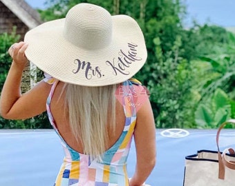 Honeymoon Beach Hat - Floppy Hat - Mrs. Beach Hat - Personalized Floppy Hat - Personalized Bride Gift - Bridesmaid Gift - Bridal Party Hat