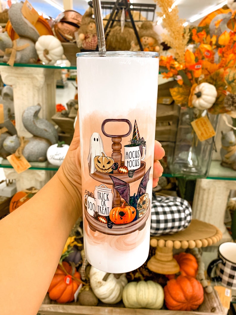 Halloween Tumbler Plaid Pumpkin Tumbler Fall Tumbler Etsy