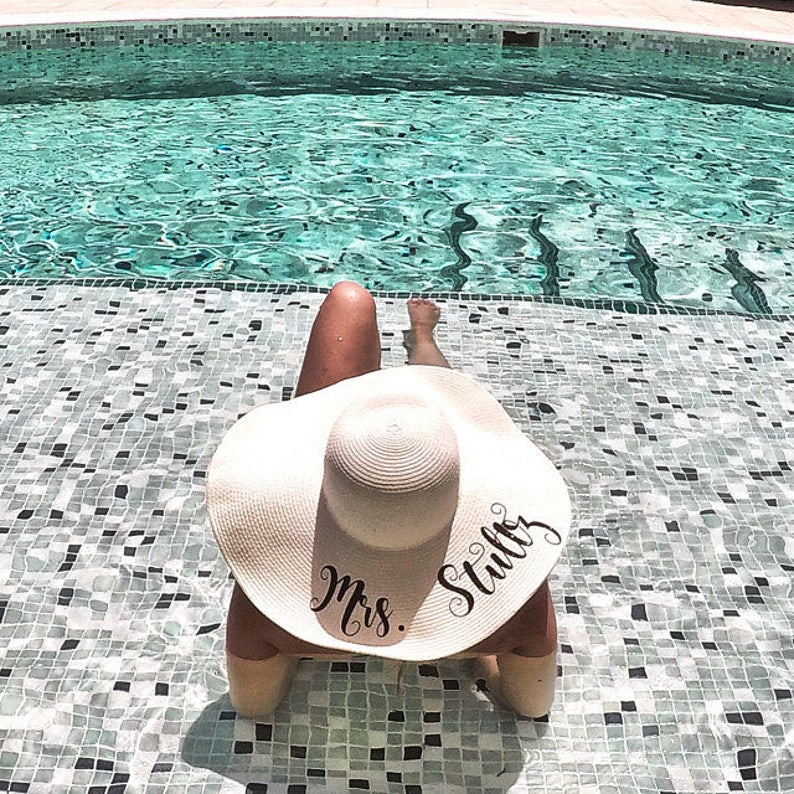 Honeymoon Beach Hat Floppy Hat Mrs. Beach Hat Personalized Floppy Hat Personalized Bride Gift Bridesmaid Gift Bridal Party Hat image 8