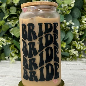 Bride Iced Coffee Cup, Retro Coffee Mug, Beercan Tumbler, Bride Glass Can, Iced Coffee Glass Tumbler, Gift for Bride, Engagement Gift, image 3