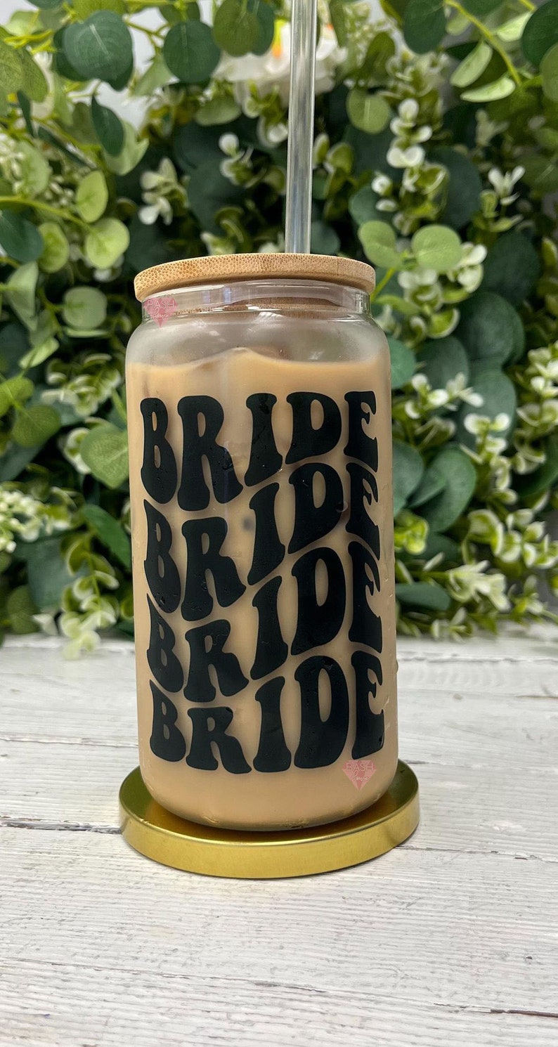 Bride Iced Coffee Cup, Retro Coffee Mug, Beercan Tumbler, Bride Glass Can, Iced Coffee Glass Tumbler, Gift for Bride, Engagement Gift, image 3