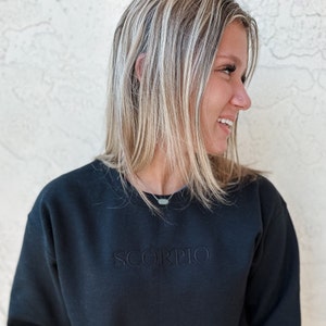 Zodiac Sign Sweatshirt, Embroidery Crewneck, Astrology Gift, Gift for Daughter, Tone on Tone,