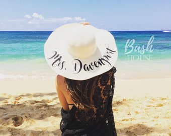 Honeymoon Beach Hat - Floppy Hat - Mrs. Beach Hat - Personalized Floppy Hat - Personalized Bride Gift - Bridesmaid Gift - Bridal Party Hat