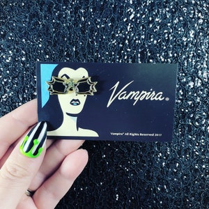 Handmade Vampira Goth Ghoul Sunglasses Scream Queen Soft Enamel Lapel Pin