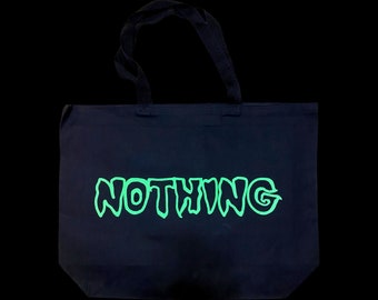 Nothing Logo Neon Green Goth Handmade Silkscreened Tote Bag