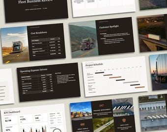 Trucking Business Review PowerPoint Template | Fleet KPI Dashboard (50+ Slides)