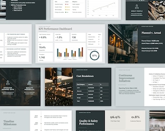 PowerPoint-Vorlage für die Fertigung | KPI-Dashboard, Betriebsüberprüfung, OEE-Bericht, Produktionskennzahlen, Managementpräsentation