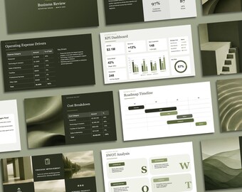 Business Review PowerPoint Template | 50+ QBR Slides | KPI Dashboard | Business Report | Green