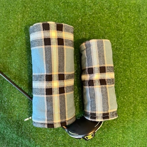 Karo-Perfektion: Hellblau, schwarz, und weiße Barrel Golf Club Cover
