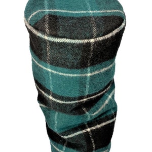 Barrel style golf Headcover, Green and Black plaid golf Headcover. Comes in driver, fairway and hybrid.