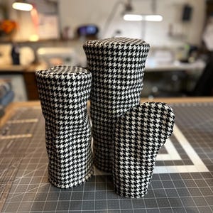 Barrel style Headcover, Black and White Houndstooth Golf Headcover, Golf Headcover set, Driver, Fairway Wood, Hybrid