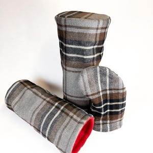 Golf Headcover Barrel Headcover Set Gray Brown Tartan Plaid Driver Cover Golf Gift