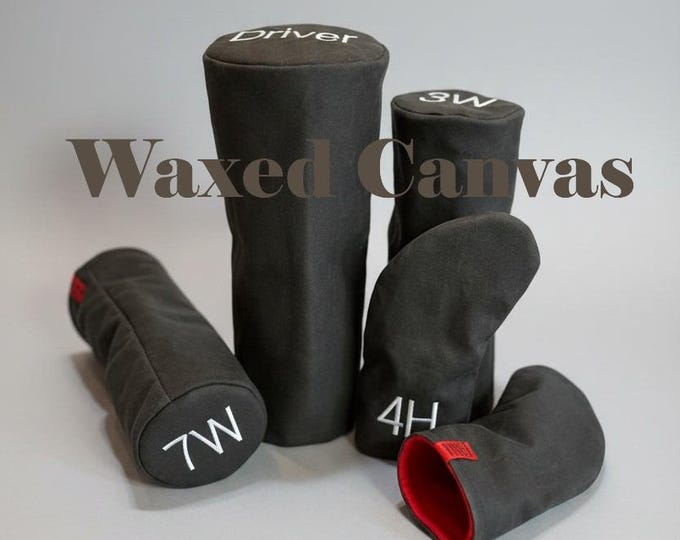 Handcrafted Waxed Canvas Golf Headcover, Barrel Style Driver Cover, Personalized Embroidered Gift