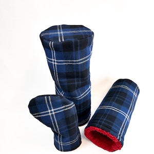 Golf Headcover with Sherpa Lining Tartan Plaid Headcover Dogleg Cover Red  Plaid Headcover Classic Barrel Style Headcover