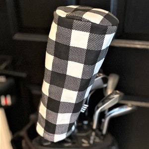 Barrel Style Headcover, Driver, Golf Club Cover, Black and White Check, Handmade