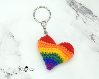 Rainbow heart keychain - Bright rainbow key ring or bag charm - LGBT pride accessory