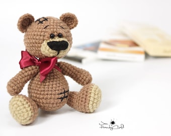 Teddy bear with bow - Cute teddy bear plushie - Bear stuffed animal