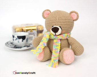 Plush teddy bear with scarf - Cute teddy bear plushie - Stuffed animal for girlfriend, Keepsake teddy bear