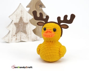 Stuffed rubber duck with moose antlers - Christmas rubber ducky plushie - Collectible yellow duckie