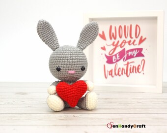 Stuffed bunny with heart - Valentine's Day gift for girlfriend - Kawaii bunny rabbit plushie