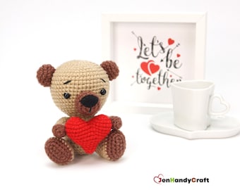 Plush teddy bear with heart -  Valentine's Day gift for girlfriend - Kawaii teddy bear plushie