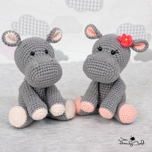 Stuffed hippo couple Plush hippo stuffed animal Twins baby shower gift, siblings gift image 1