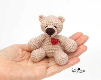 Miniature teddy bear with heart - Tiny teddy bear plushie - Cute girlfriend gift, Valentine's day gift for girl