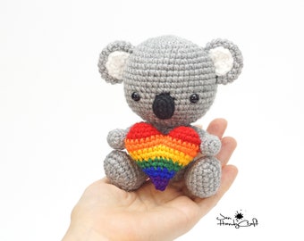 Koala stuffed animal with rainbow heart - Cute gay gift - Rainbow Pride flag, LGBT support