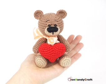 Stuffed teddy bear with heart, Cute teddy bear plushie, Valentines day gift for girlfriend