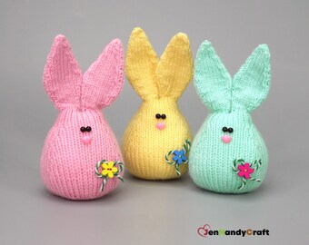 Colorful Easter bunny plushie - Bunny rabbit stuffed animal - Easter basket stuffers, Primitive Easter mantel decor