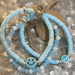 Stackable Bracelets, beaded and flat clay beads