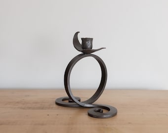 Vintage Brutalist Iron Candlestick Holder