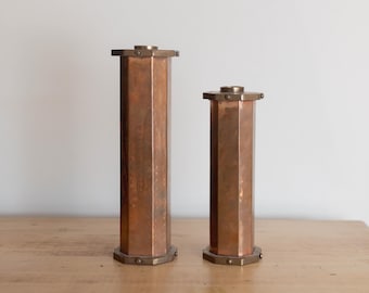 Set of 2 Vintage Copper and Brass Candlestick Holders
