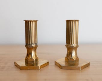 Vintage Swedish Brass Candlestick Holders | Gusum Metallslojden, Set of 2