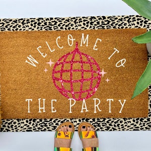 GLITTER disco ball coir doormat, colorful boho decor for your front porch entry, unique and custom welcome mat for your home